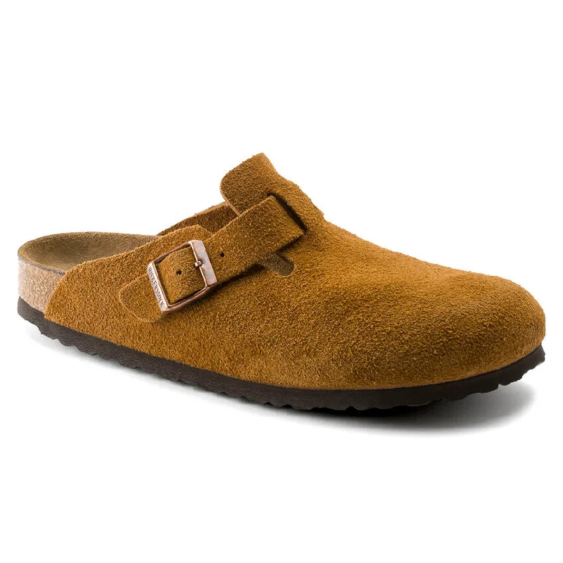 Anti-slip bath mules-Birkenstock Boston soft footbed suede mink