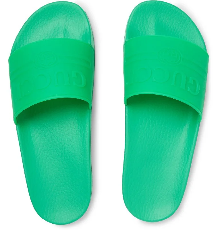 Affordable moccasin mules-Gucci Logo Embossed Rubber Slides Bright green