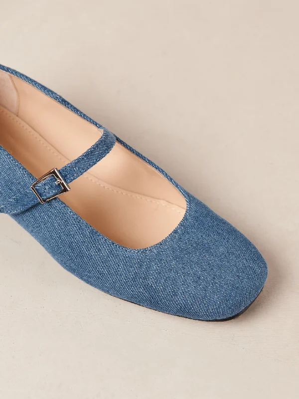 flats with spacious layouts-Por Do Sol Denim Ballet Flats - Denim Blue