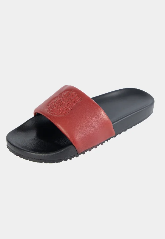 Slip-on memory mules-Ashluxe Emblem Leather slides Red