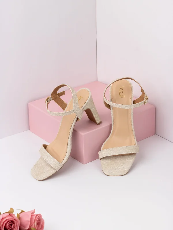 Sandals with eco-friendly rush-Womens Cream Solid Square Toe Party Wear Block Heels Sandals