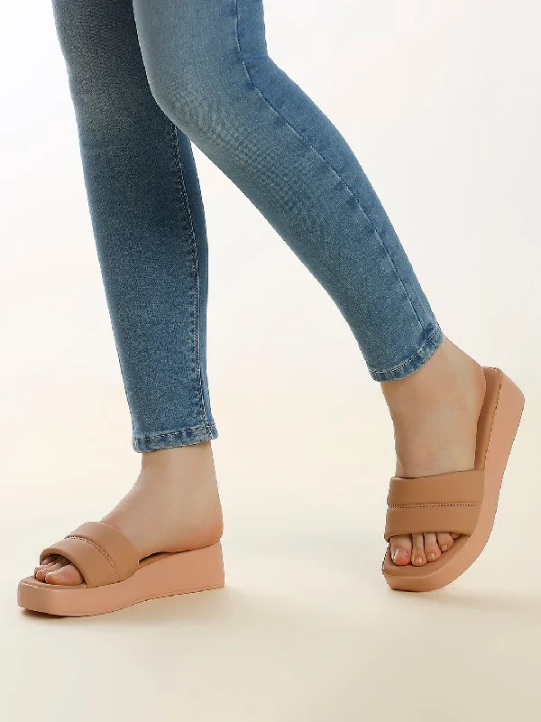 Sandals with durable ease-Womens Peach Casual Open toe Flatform Heel Mules