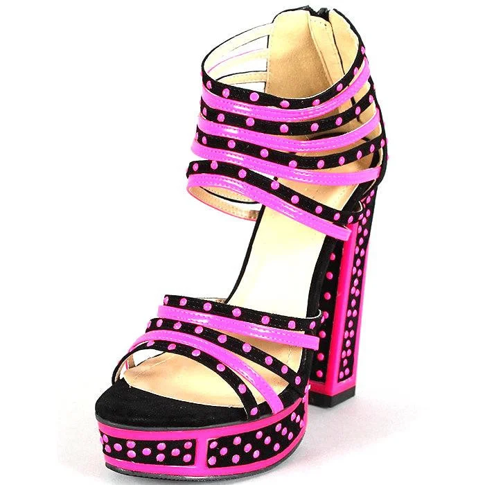 Sandals with classic look-Pink-black heels sandals