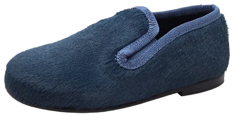 best flats for hiking-Luccini Boy's & Girl's Teal Pony Hair Leather Lined Smoking Loafer Flats