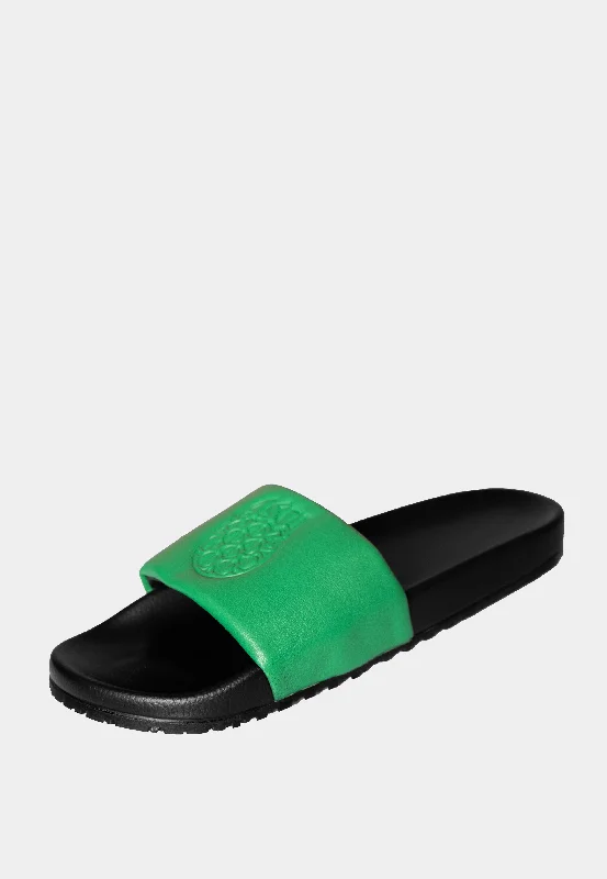 Festive reindeer mules-Ashluxe Emblem Leather slides Green