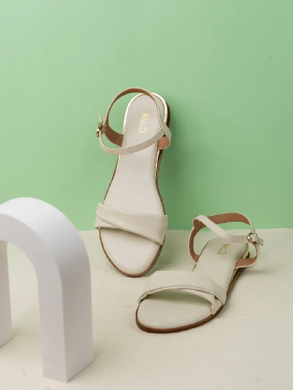 Sandals for eco-friendly style-Womens Cream Casual Solid Open Toe Flat Sandals