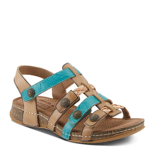 Sandals for summer travel-L'Artiste by Spring Step Women's Delila Sandal - Beige Multi