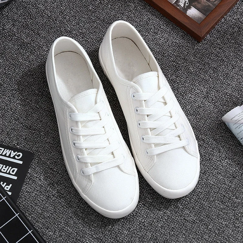 Athletic shoes for rugged adventures-Classic White Sneakers Women Casual Canvas Shoes