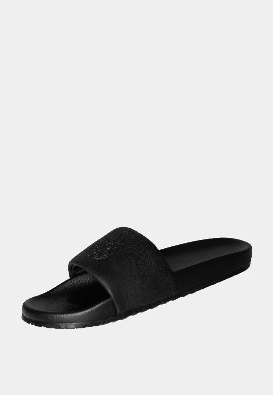 Minimalist slide mules-Ashluxe Emblem Leather slides Black