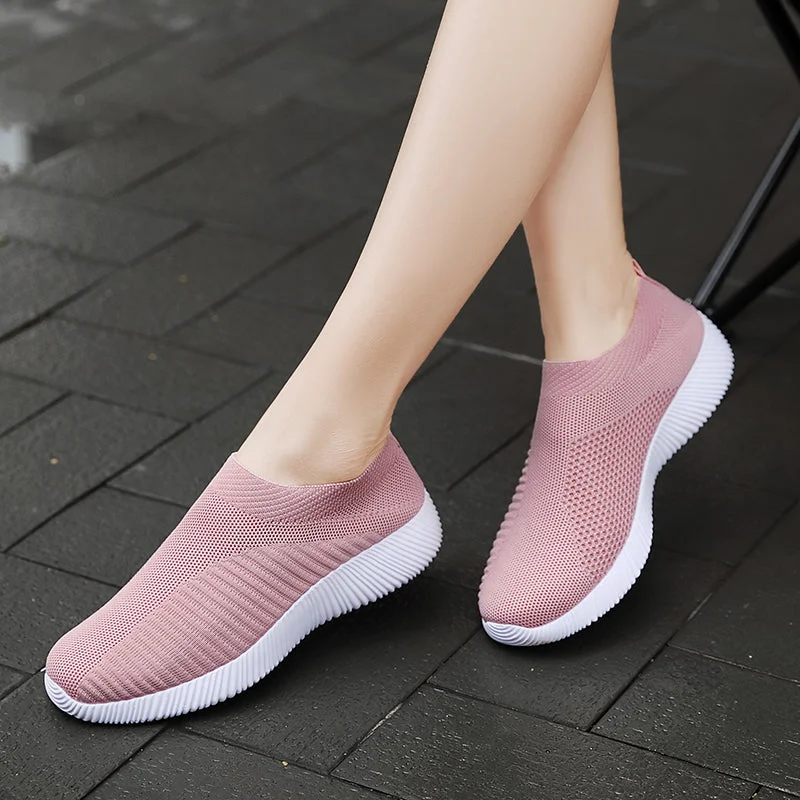 Athletic shoes with breathable mesh-Moipheng 2020 Women Sneakers Vulcanized Shoes Sock Sneakers Women Summer Slip On Flat Shoes Women Plus Size Loafers Walking Flat