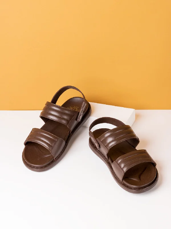 Sandals with custom fit-Mens Brown Solid Round Toe Casual Sandals