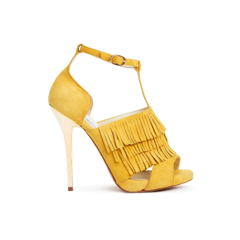 High heels for women -Jackie Suede T-Strap Platform Heels in Mustard