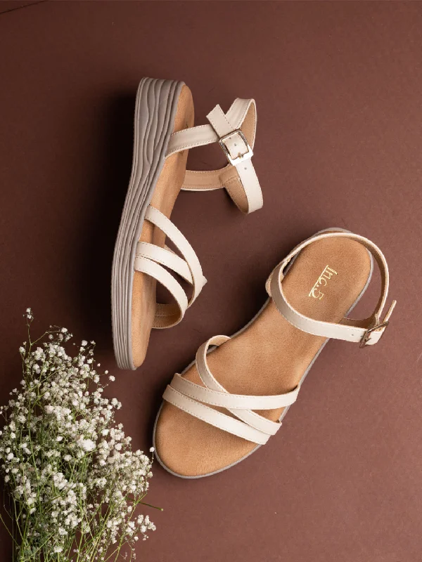 Sandals for warm glow-Womens Cream Casual Strappy Round Toe Sandals