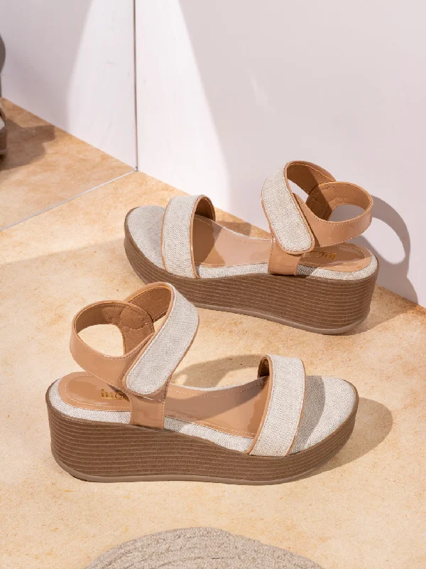 Sandals for outdoor flair-Womens Beige Casual Open toe Wedges Sandals