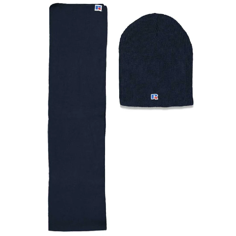 Athletic shoes with slip-proof soles-Russel Athletic - Men's Acrylic Beanie & Scarf Set (RARU0EEMP2LC1WN 41NVY)