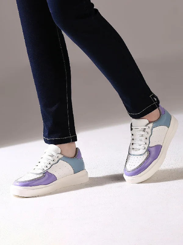 Athletic shoes with comfy heels-Womens Purple and White Casual Round toe Sneakers