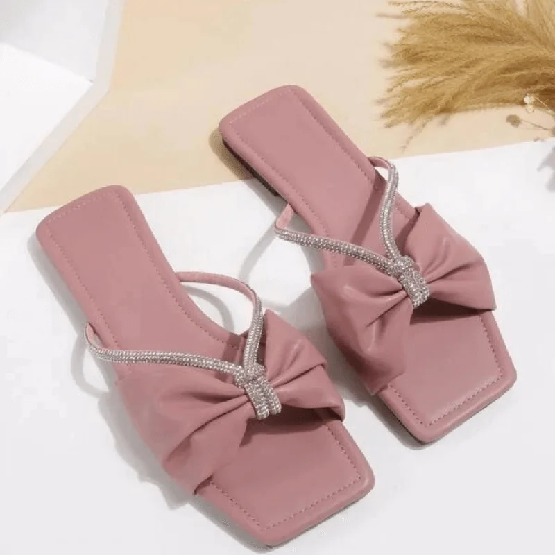 Washable cotton mules-Chained Knot Decor Stitch Slide