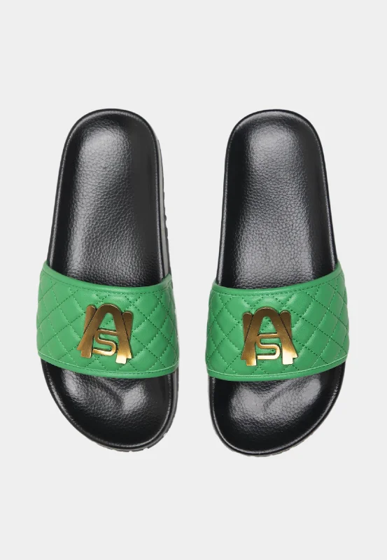 Retro striped mules-Ashluxe Paradise Quilted Leather Slides - Green