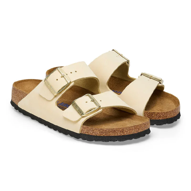 Sandals for poolside comfort-Birkenstock Women's Arizona Soft Footbed Leather Sandal - Ecru Nubuck