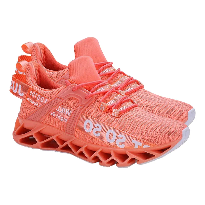 Athletic shoes for rugged adventures-Men's Monogram Print Lace Up Knit Sneakers,Neon Orange