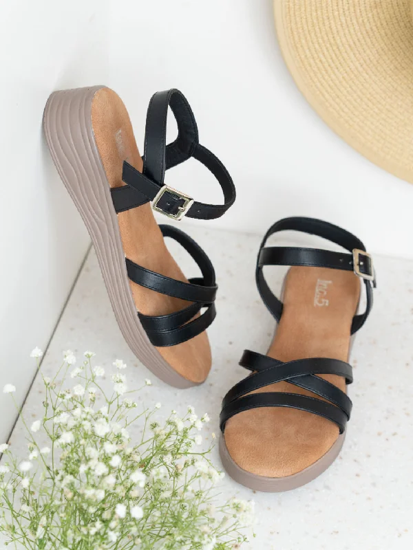 Sandals with soft glow-Womens Black Casual Strappy Round Toe Sandals