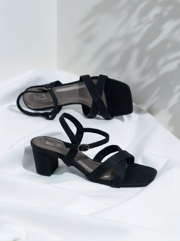 Sandals for casual edge-Womens Black Party Wear Solid Square Toe Sandals