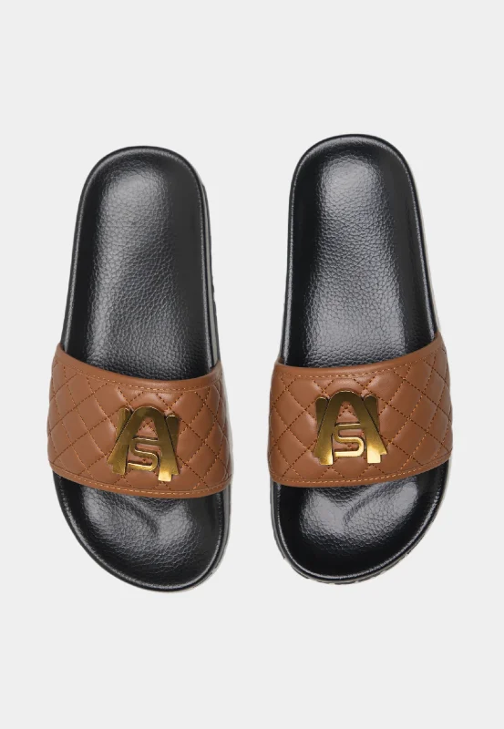 Arch relief mules-Ashluxe Paradise Quilted Leather Slides - Brown