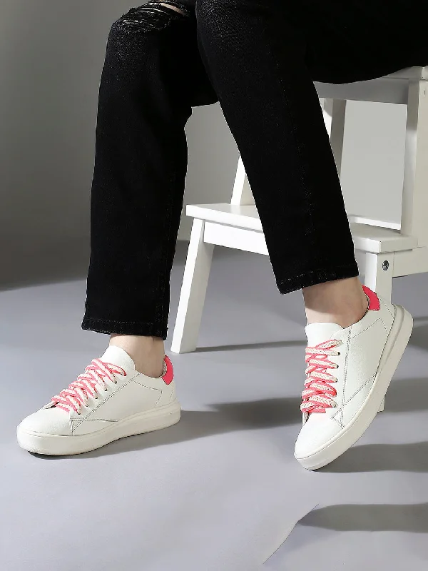 Athletic shoes with great traction-Womens White Casual Round toe Sneakers