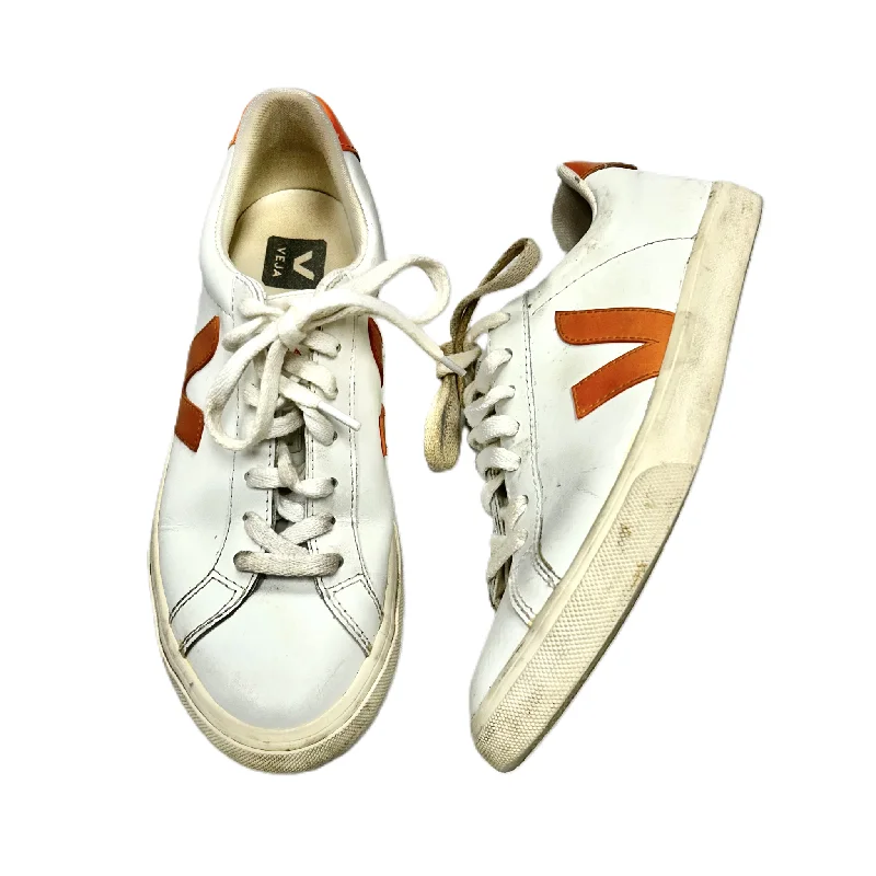 Athletic shoes with durable grip-Shoes Sneakers By Veja In Orange & White, Size: 8