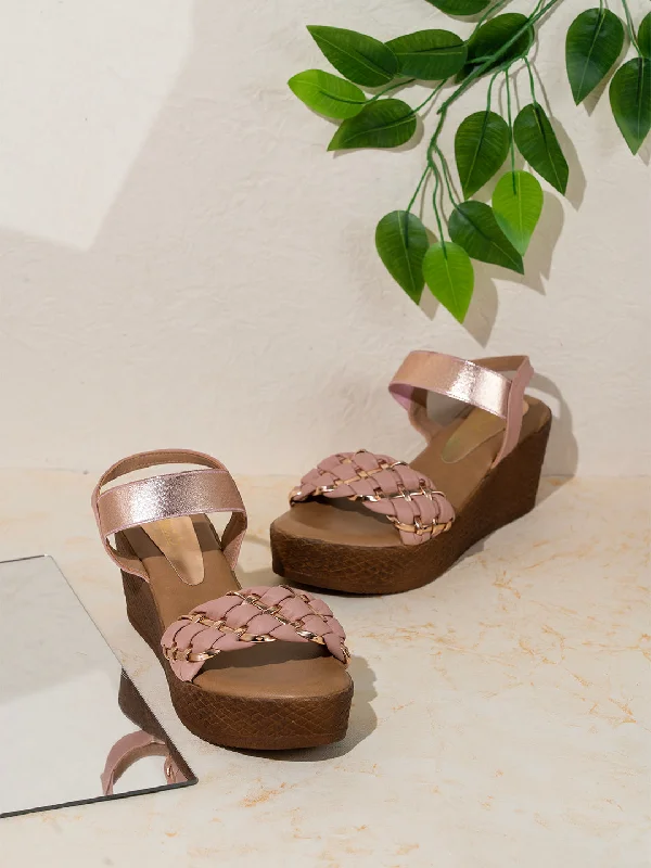 Sandals in trendy styles-Womens Peach Solid Round Toe Party Wear Heel Sandals