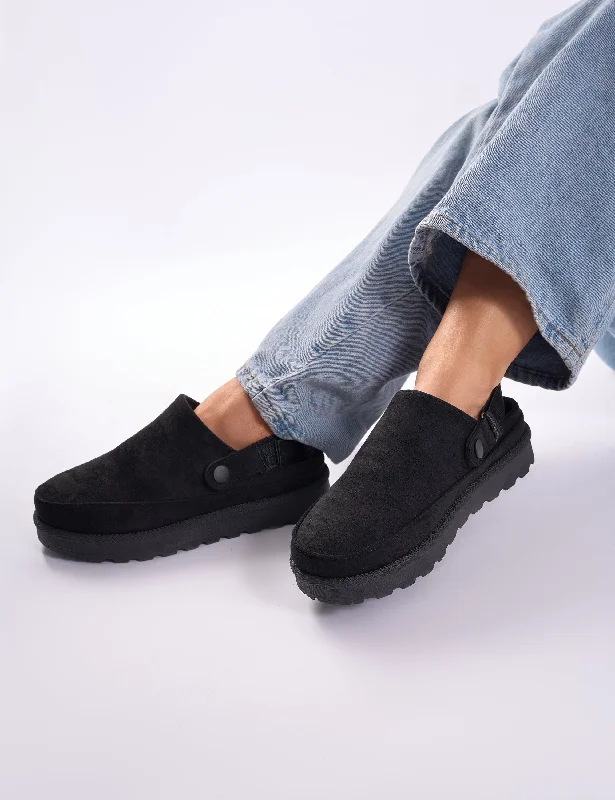 Non-slip cozy slippers-Goldie Black Faux Fur Lined Mules