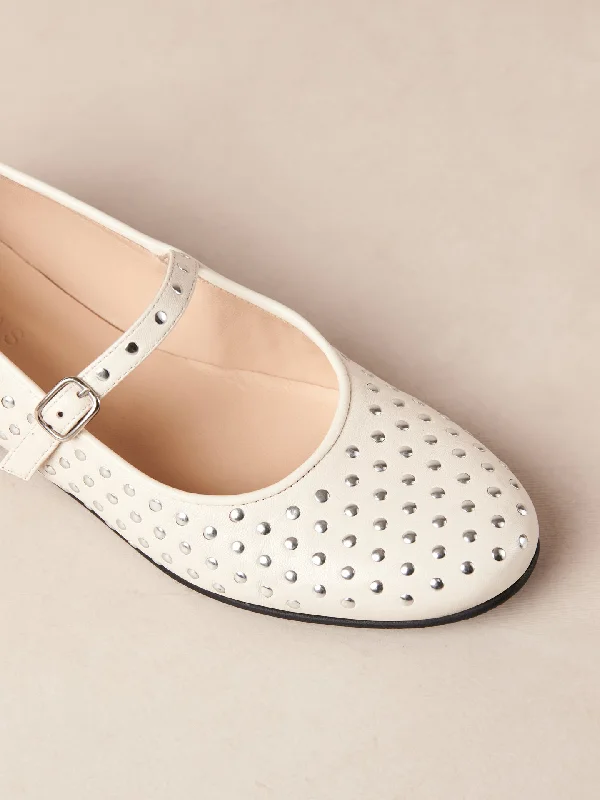 flats near entertainment zones-Lucien Leather Ballet Flats - White