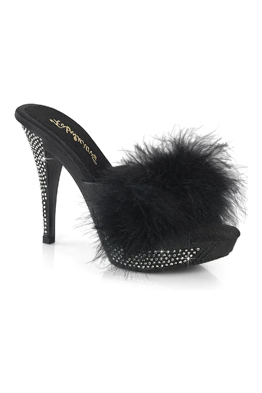 Breathable mesh mules-ELEGANT-401F Black Marabou Slide