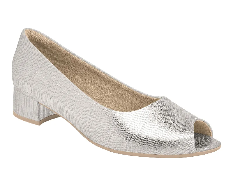 High heels wellness blend -Piccadilly Ref: 114046 Business Court Peep Toe Shoe Low Heel in Silver