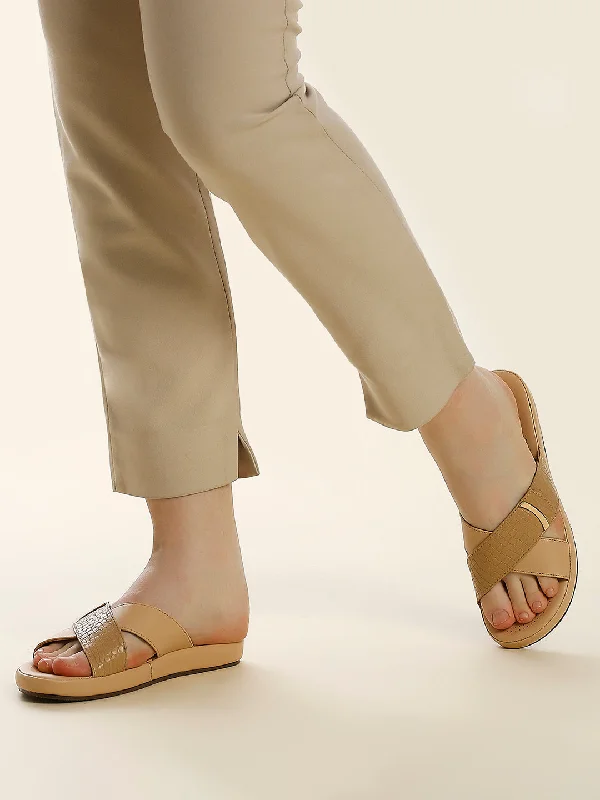 Sandals with quick-dry float-Womens Beige Casual Embellished Open toe Flat Sandals