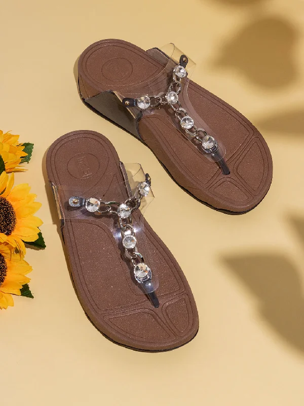 Sandals for tropical ease-Womens Pewter Ethnic Transparent Round Toe Sandals