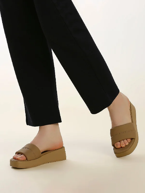 Sandals for eco-friendly flair-Womens Beige Casual Open toe Flatform Heel Mules