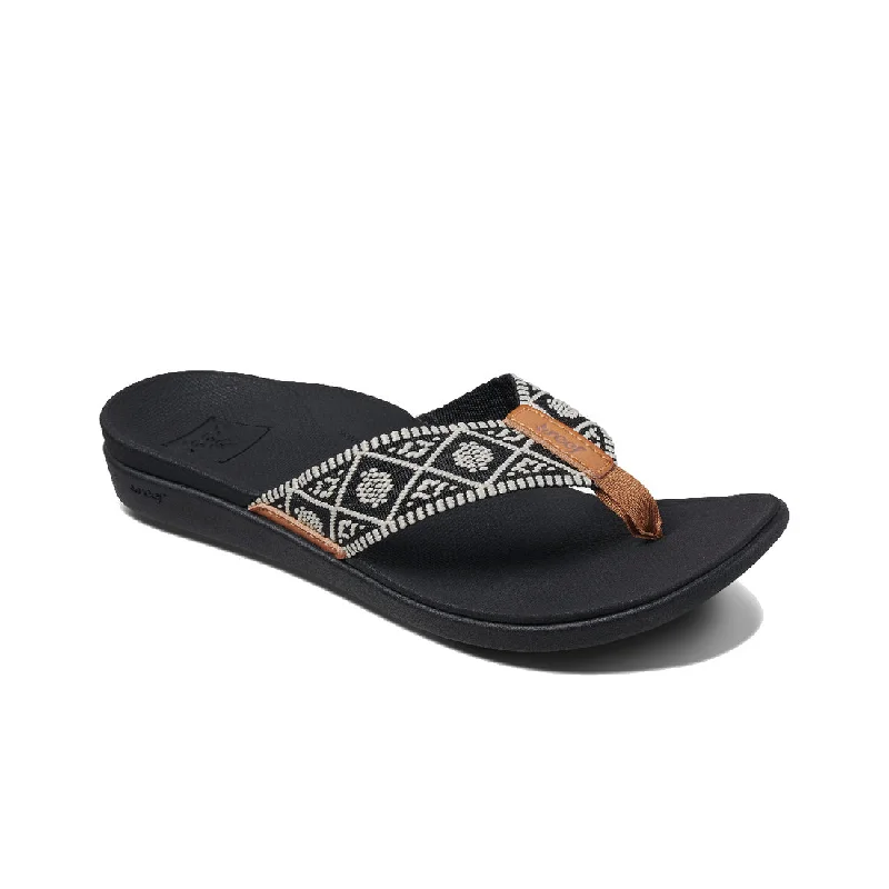 Sandals for all-day comfort-REEF Women's Ortho Woven Sandal - Black/White