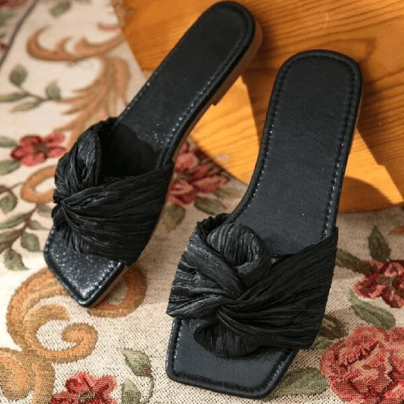 Comfy low-heel mules-Twist Bow knot Slide