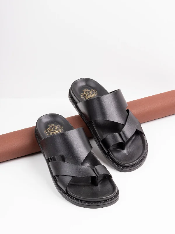 Sandals with bold colors-Mens Black Solid Round Toe Casual Sandals