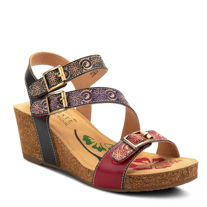 Sandals for beach ease-Spring Step Women's L'Artiste Tanja Ankle Strap Sandal - Red Multi