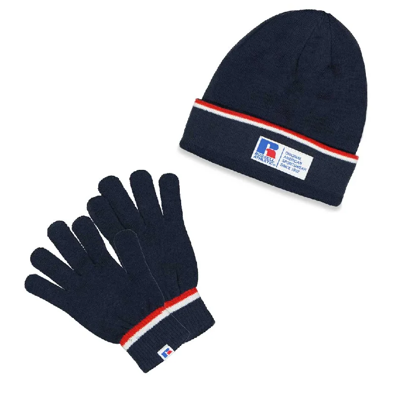 Athletic shoes for tough adventures-Russel Athletic - Men's Acrylic 2 Piece Cuff Beanie & Glove Set (RARU0EBMP2LC1WN 41NVY)