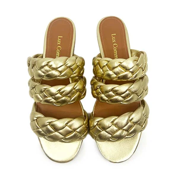 Warm shearling mules-Paulinha Gold | Plaited leather slides