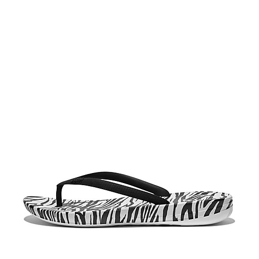 Sandals with durable design-Fitflop Women's IQUSHION Ergonomic Flip-Flops - Zebra-Print