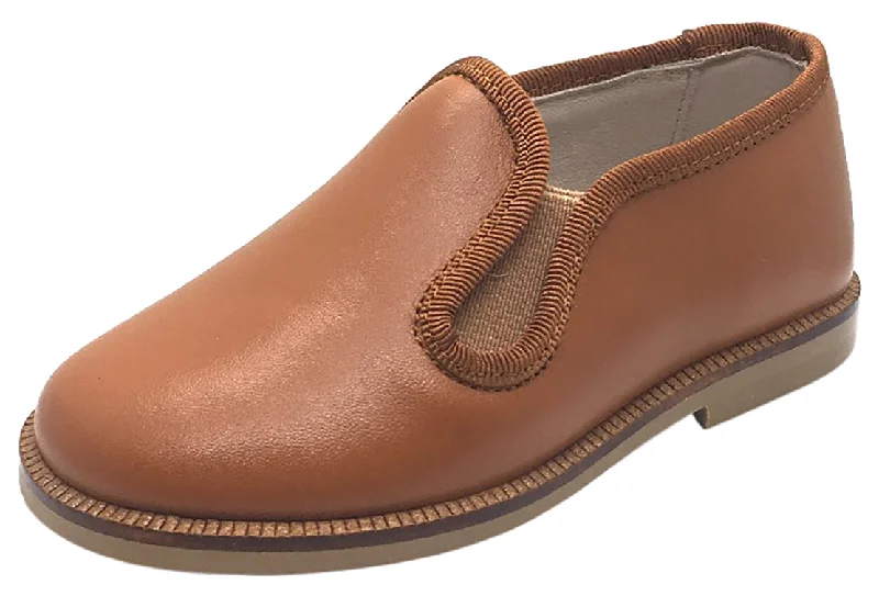 flats with low maintenance-Hoo Shoes Boy's Tan Smooth Leather Smoking Loafer Flats