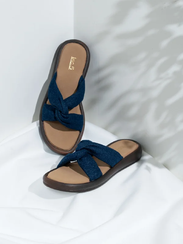 Sandals with breathable glow-Womens Navy Daily Solid Round Toe Sandals