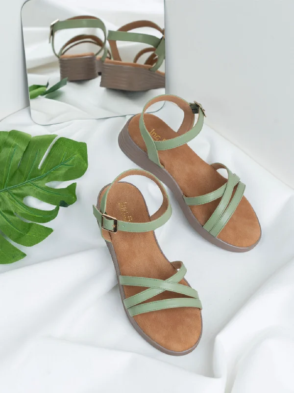 Sandals with stylish glow-Womens Green Casual Strappy Round Toe Sandals