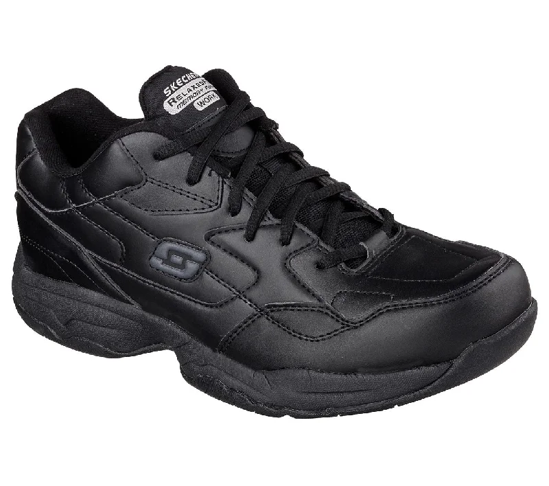 Athletic shoes for speedy runs-Skechers Men's Soft Toe Slip Resistant Athletic - 77032BLK