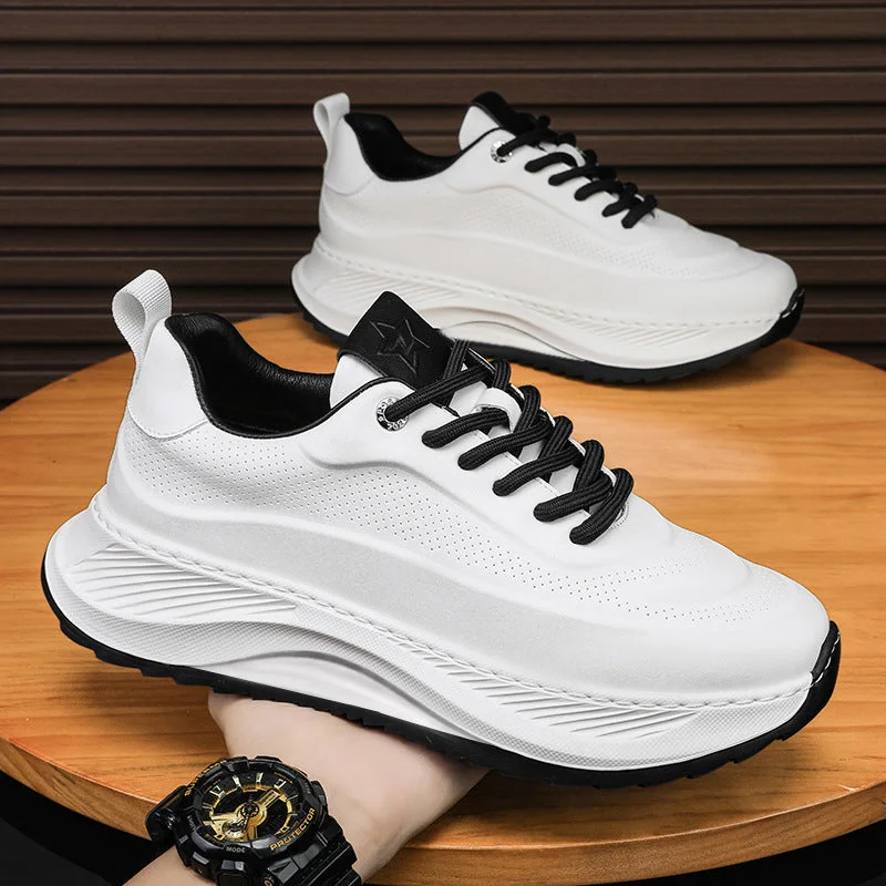 Athletic shoes for evening runs-Men's Thick Sole Casual Breathable Sneakers