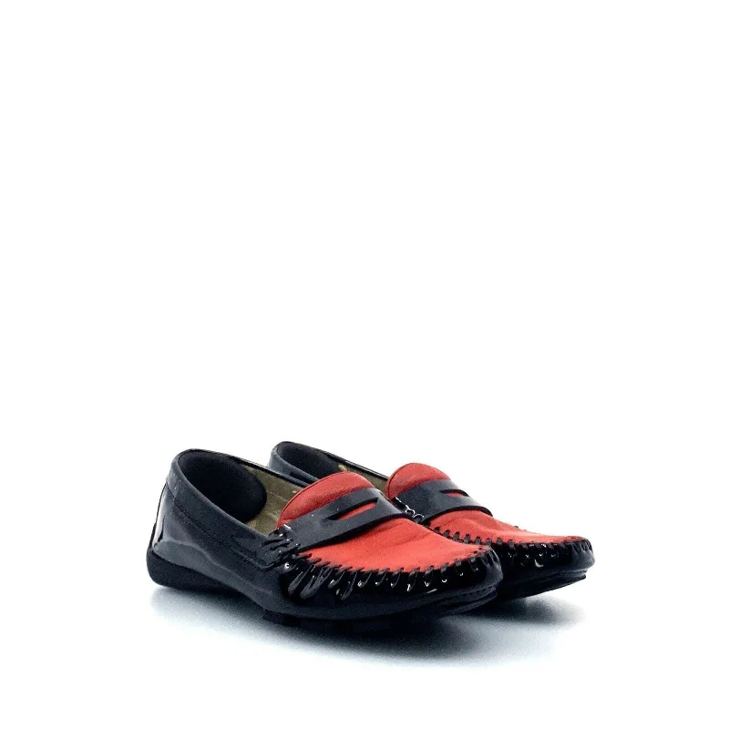 flats with sleek layouts-Robert Zur Womens Size 4.5M Black Red Moccasins Shoes Patent Leather Flats